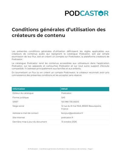 Aperçu des conditions générales d’utilisation des créateurs de contenu